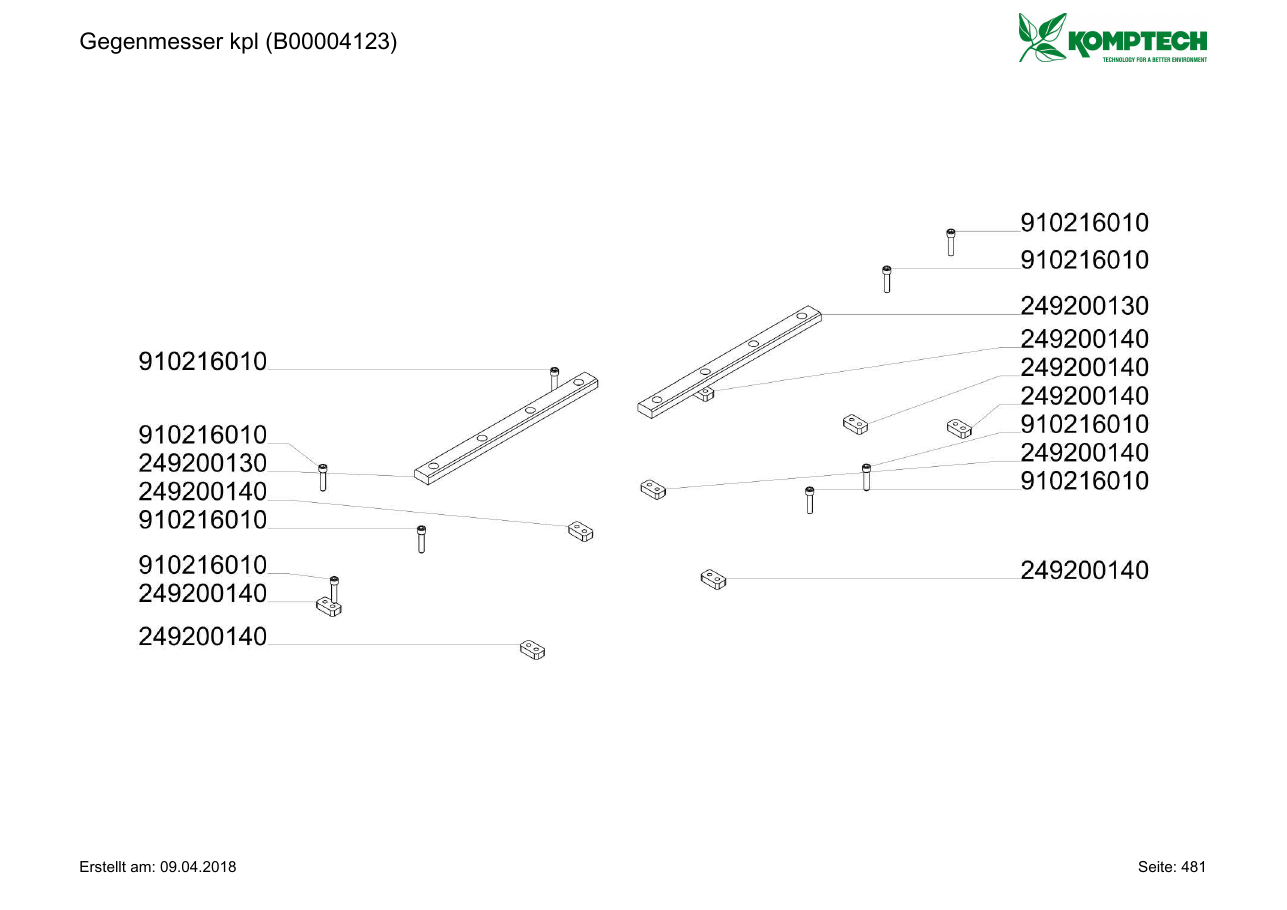 Rysunek złożeniowy zespołu Gegenmesser kpl B00004123 z katalogu Komptech